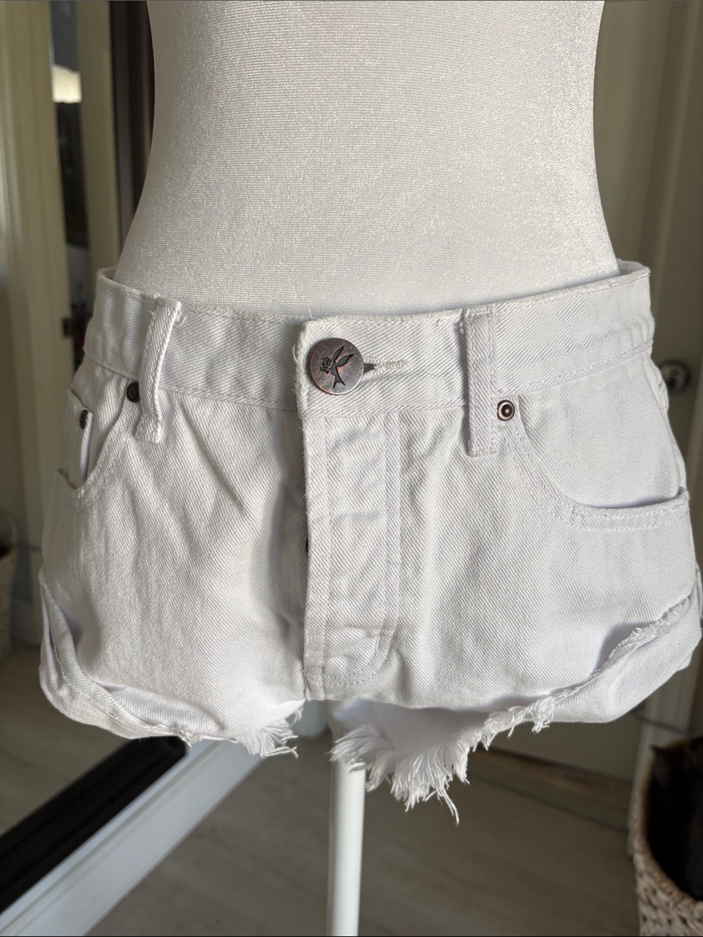 One Teaspoon White Distressed Low-Rise Denim Shorts